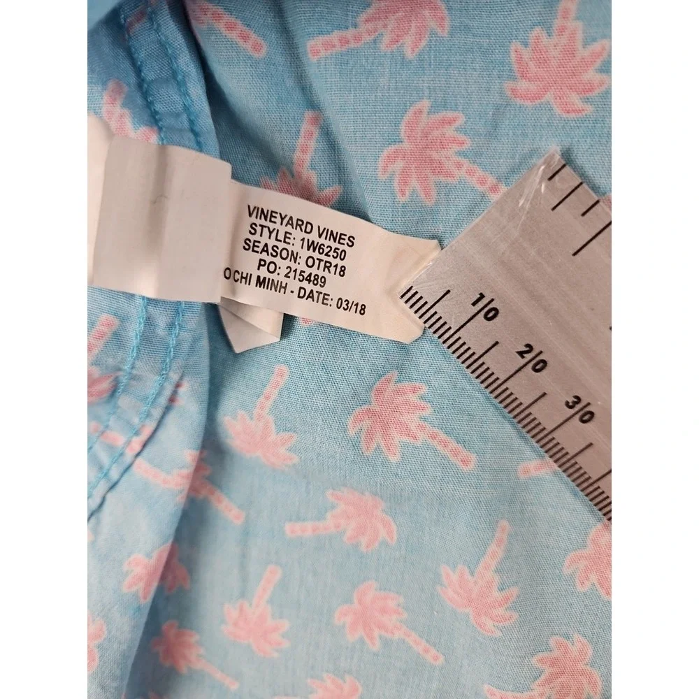 Vineyard Vines Mens L Slim Fit Whale Shirt Blue Pink PalmTrees Short Sleeve 1392 - Picture 13 of 13